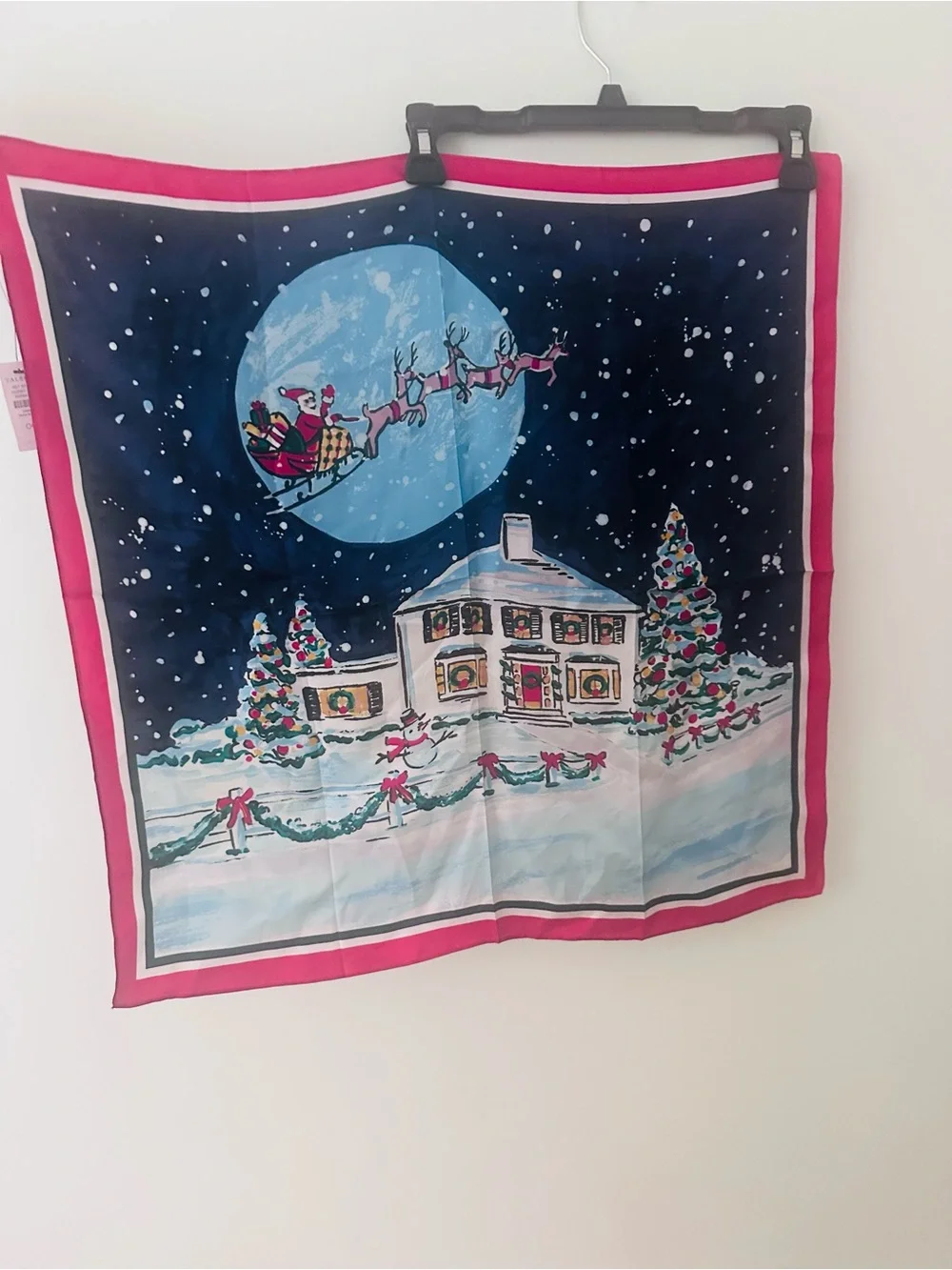 Talbots 100% Silk Christmas Scarf – Santa & Reindeer – Vintage Holiday